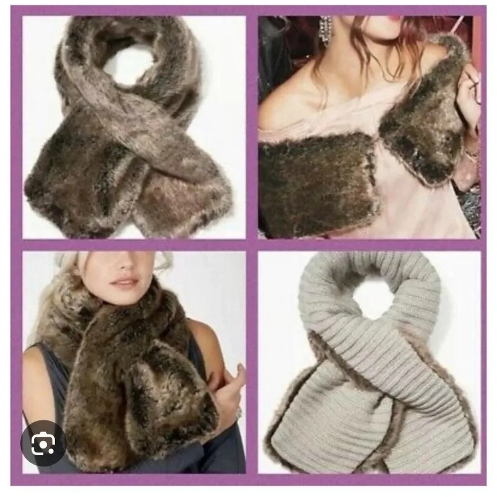 Stella & Dot Faux Fur Brown Reversible Scarf Wrap, EUC